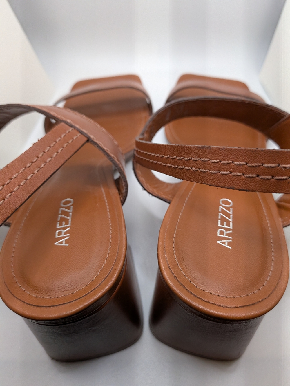 Arezzo Tan Leather Block Heel Sandals
